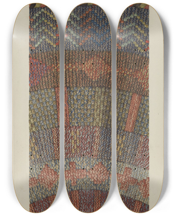 Triptych art skateboard deck of Ingrid Selmerlarsen Knitted Rug by Ingrid Selmer-Larsen