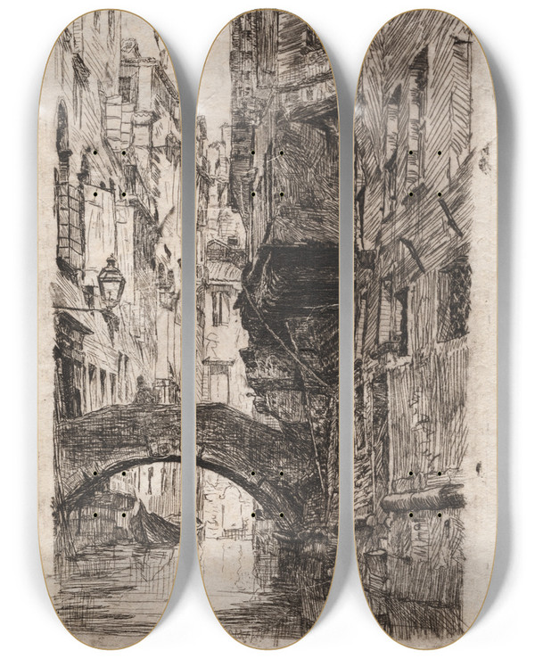 Triptych art skateboard deck of Otto Henry Bacher Ponte Del Pistor by Otto Henry Bacher (1856-1909)