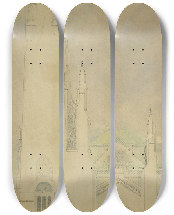 Triptych art skateboard deck of Marius Bauer Ontwerp Voor Een Kerk by Marius Bauer (1867-1932)