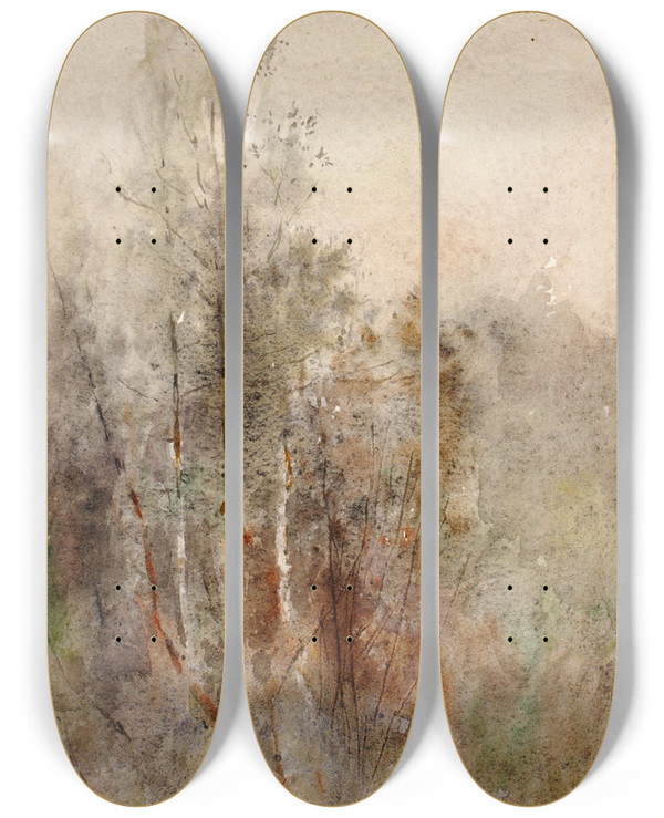 Triptych art skateboard deck of Ross Sterling Turner A Tree Study by Ross Sterling Turner (1847-1915)