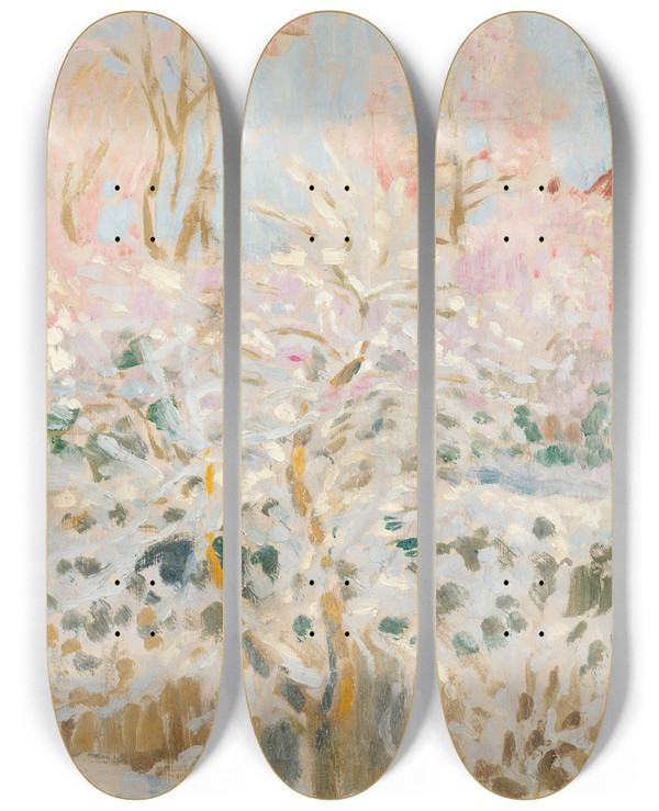 Triptych art skateboard deck of Maurice Denis Jardin Sous La Neige by Maurice Denis (1870-1943)