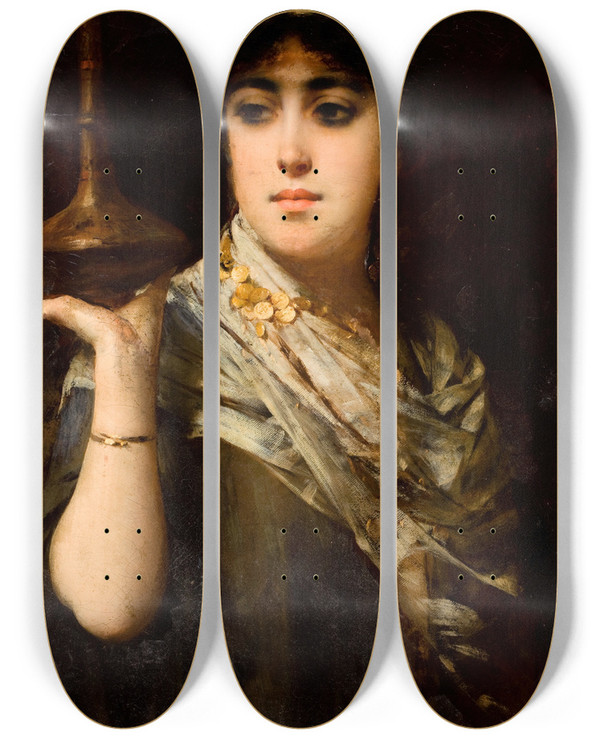 Triptych art skateboard deck of Nathaniel Sichel An Exotic Beauty_2 by Nathaniel Sichel (1843-1907)