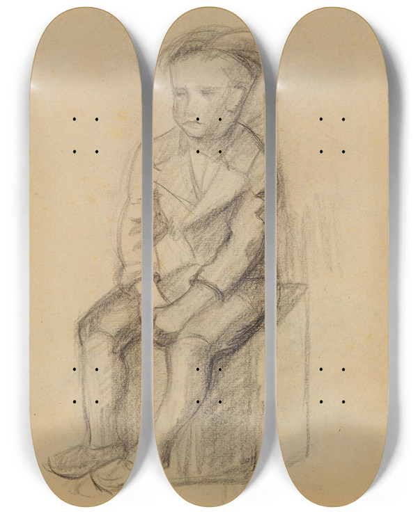 Triptych art skateboard deck of Anny Dollschein Sitzender Knabe by Anny Dollschein (1893-1946)