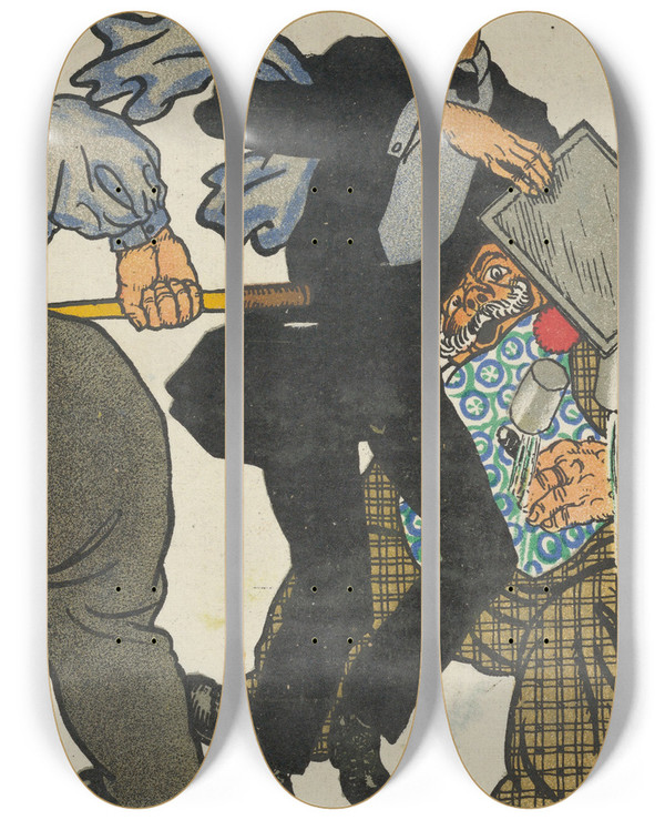 Triptych art skateboard deck of Moriz Jung Carambole by Moriz Jung (1885-1915)
