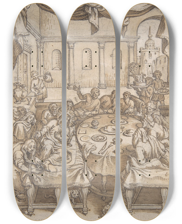 Triptych art skateboard deck of Nicolaas Van Der Horst The Last Supper by Nicolaas van der Horst (1587-1598)