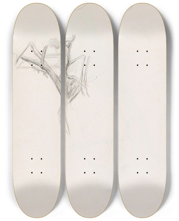 Triptych art skateboard deck of Signe Scheel Trestudie_2 by Signe Scheel (1860-1942)