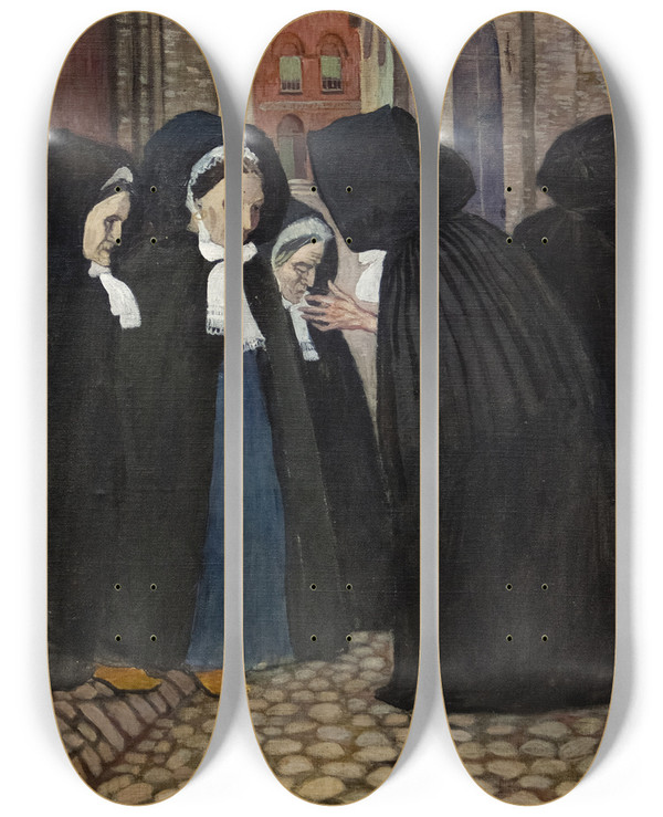 Triptych art skateboard deck of Olof Sagernelson Bruges by Olof Sager-Nelson (1868-1896)