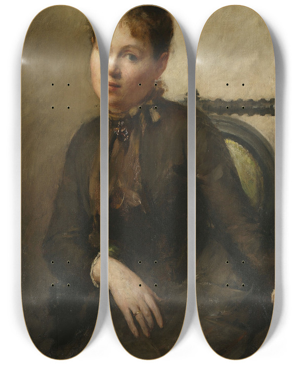 Triptych art skateboard deck of Jan Cigliski Portrait Of Helena Piltz Ne Rymowicz by Jan Ciaglinski (1858-1913)