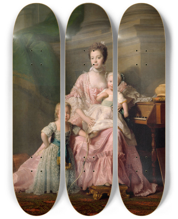 Triptych art skateboard deck of Allan Ramsay Queen Charlotte With Her Two Eldest Sons by Allan Ramsay (1713-1784)