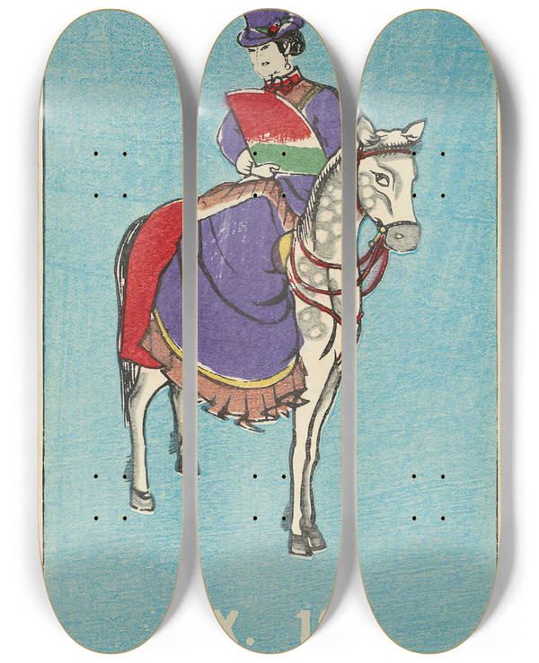 Triptych art skateboard deck of Jinta Hirayama Illustrated Catalogue Of Daylight Bomb Shells Ex 13 by Jinta Hirayama (19-)