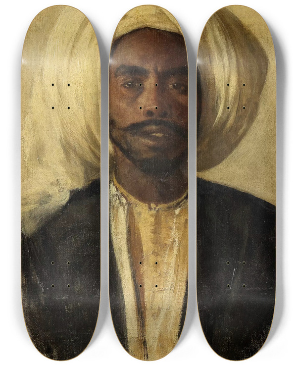 Triptych art skateboard deck of Leopold Carl Mller Brustbild Eines Arabers by Leopold Carl Muller (1834-1892)