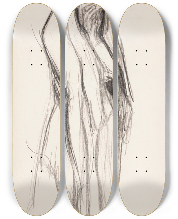 Triptych art skateboard deck of Magnus Enckell Luonnos Maalaukseen Itkev Nainen 1904 by Magnus Enckell (1870-1925)