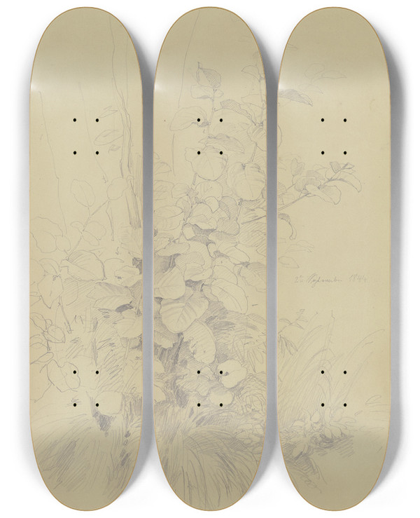 Triptych art skateboard deck of Jakob Becker Turf_1 by Jakob Becker (1810-1872)