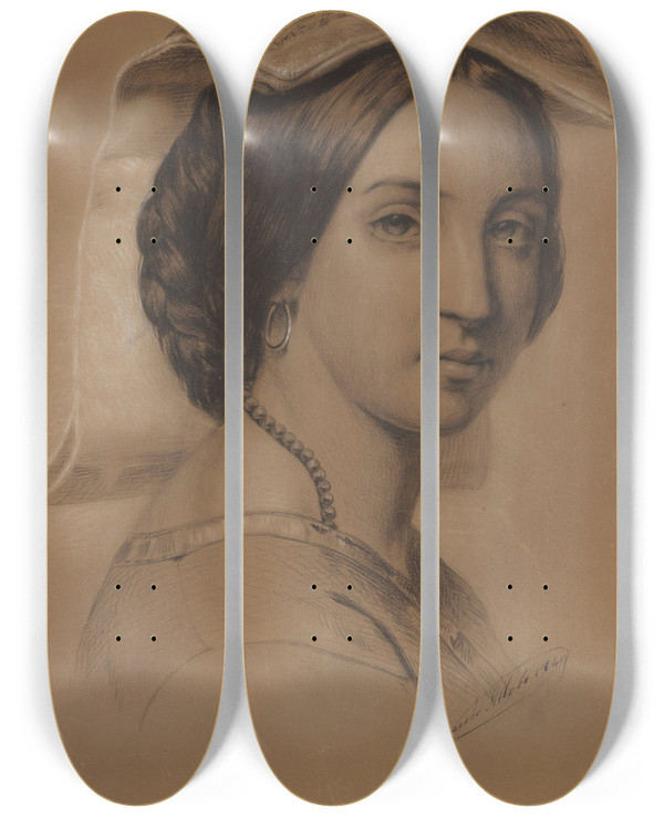 Triptych art skateboard deck of August Alleb Italiaanse Vrouw by August Allebe (1838-1927)