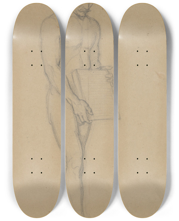 Triptych art skateboard deck of Jzef Simmler Study Of Figures For The Painting Queen Jadwigas Oath_2 by Jozef Simmler (1823-1868)
