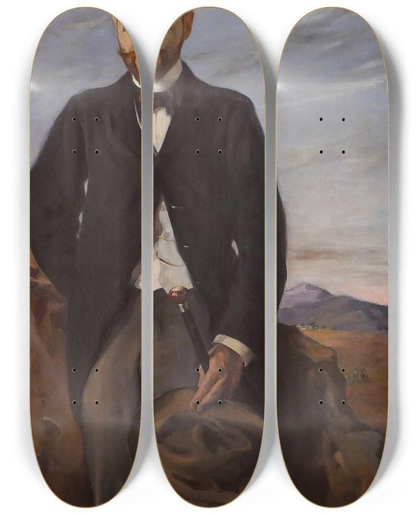 Triptych art skateboard deck of Ignacio Zuloaga Portrait Of Ivan Shchukin by Ignacio Zuloaga (1870-1945)