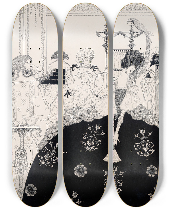 Triptych art skateboard deck of Harry Clarke Now Awful Beauty Puts On All Its Arms by Harry Clarke (1889-1931)