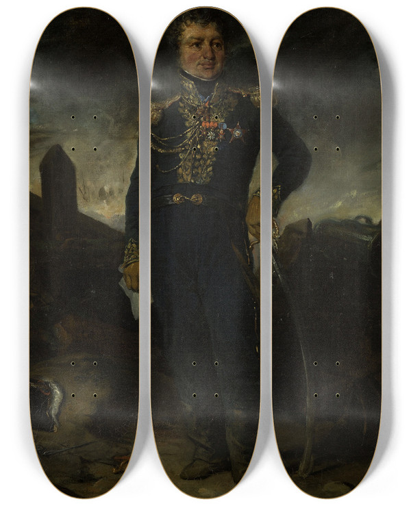 Triptych art skateboard deck of Eugne Devria Portrait Du Gnral Josephlopold Sigisbert Hugo by Eugene Deveria (1805-1865)