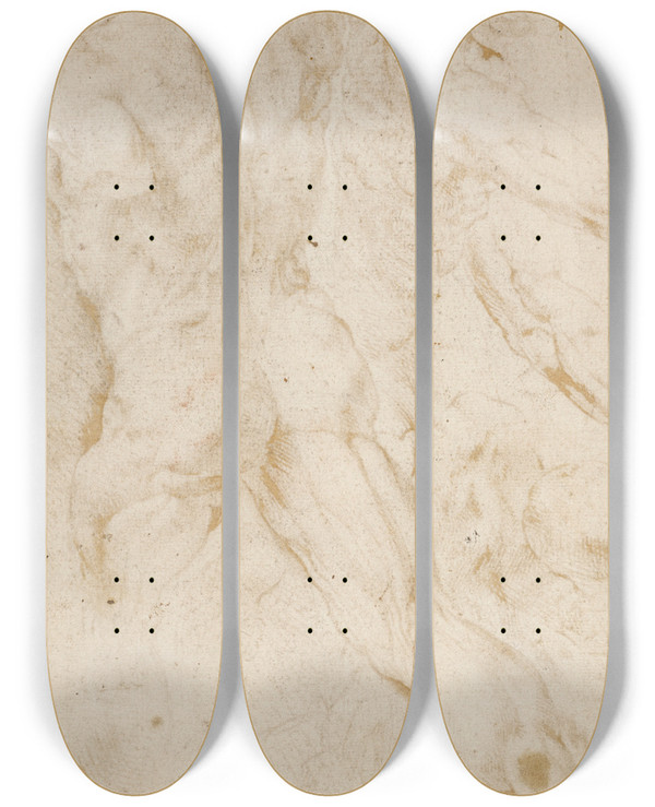 Triptych art skateboard deck of Peter Paul Rubens Anatomical Studies_1 by Peter Paul Rubens (1577-1640)