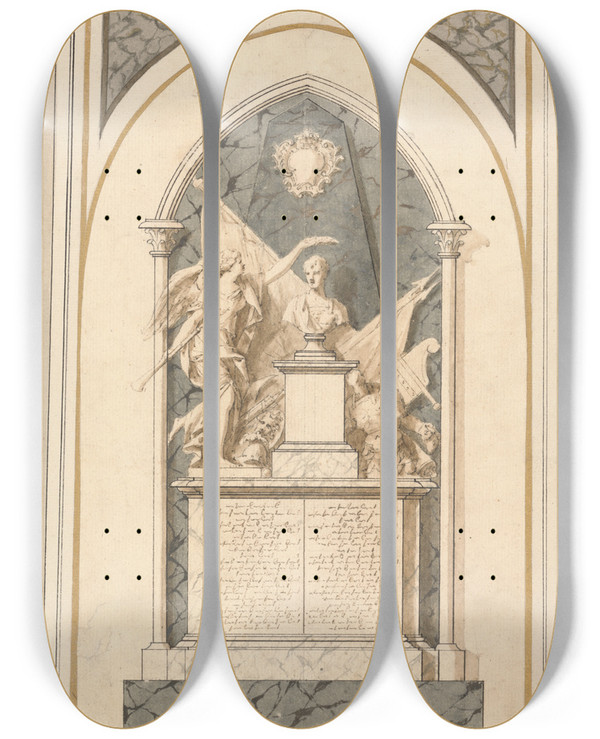 Triptych art skateboard deck of John Michael Rysbrack Admiral Vernons Monument In Westminster Abbey by John Michael Rysbrack (1694-1770)