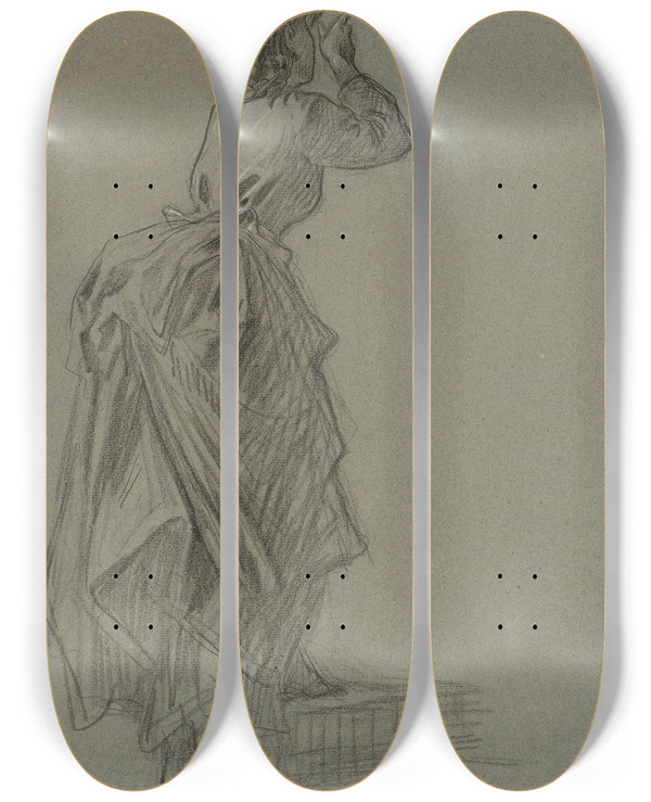 Triptych art skateboard deck of French School Young Woman Climbing A Step by French School (16-19-)