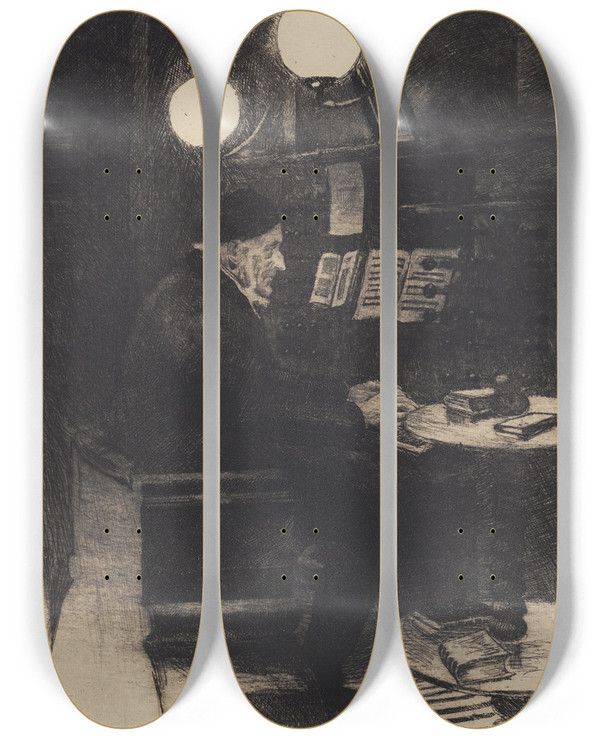 Triptych art skateboard deck of Hans Nikolaj Hansen Hartmann Spiller Orgel by Hans Nikolaj Hansen (1853-1923)