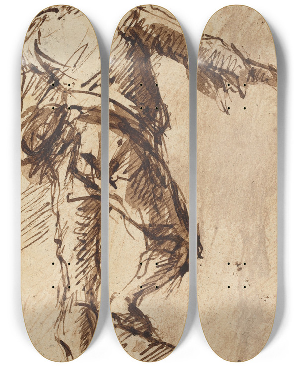 Triptych art skateboard deck of Giovanni Battista Piranesi A Young Man With A Staff by Giovanni Battista Piranesi (1720-1778)