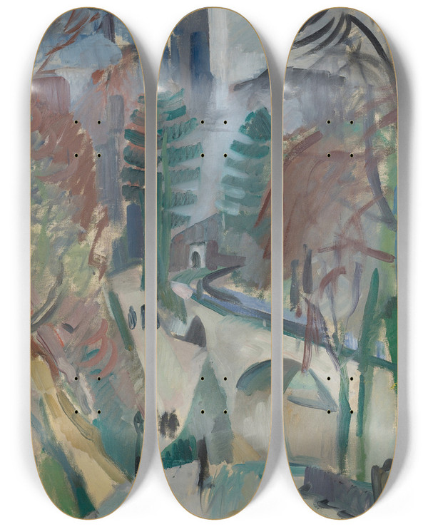 Triptych art skateboard deck of Robert Delaunay Paysage De Laon by Robert Delaunay (1885-1941)