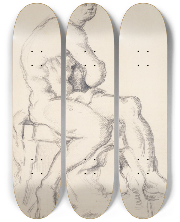 Triptych art skateboard deck of Paul Czanne Hercules Resting by Paul Cezanne (1839-1906)