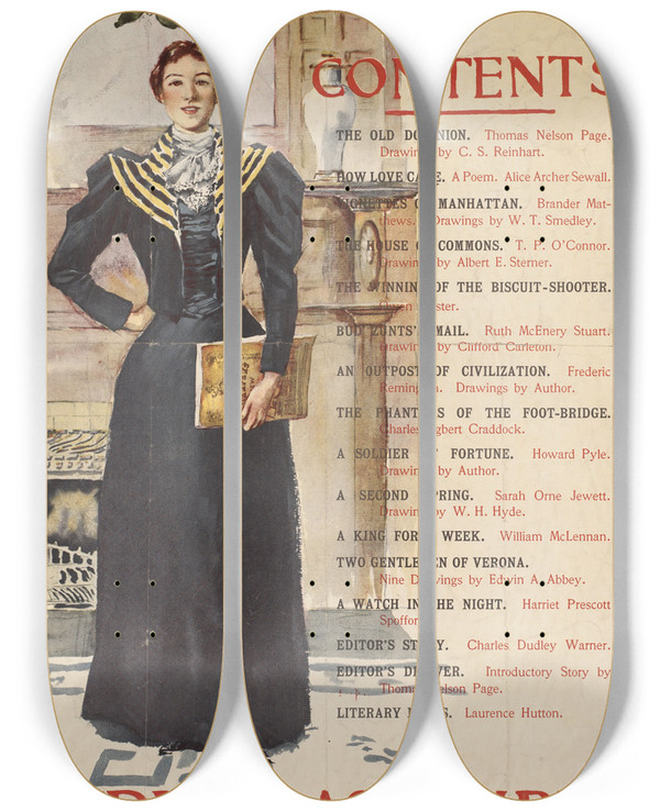 Triptych art skateboard deck of Edward Penfield Harpers Christmas Number_1 by Edward Penfield (1866-1925)