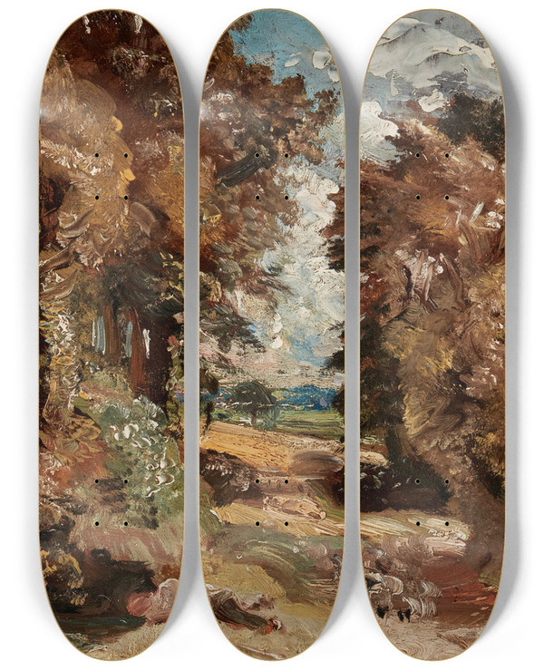 Triptych art skateboard deck of John Constable The Cornfield by John Constable (1776-1837)