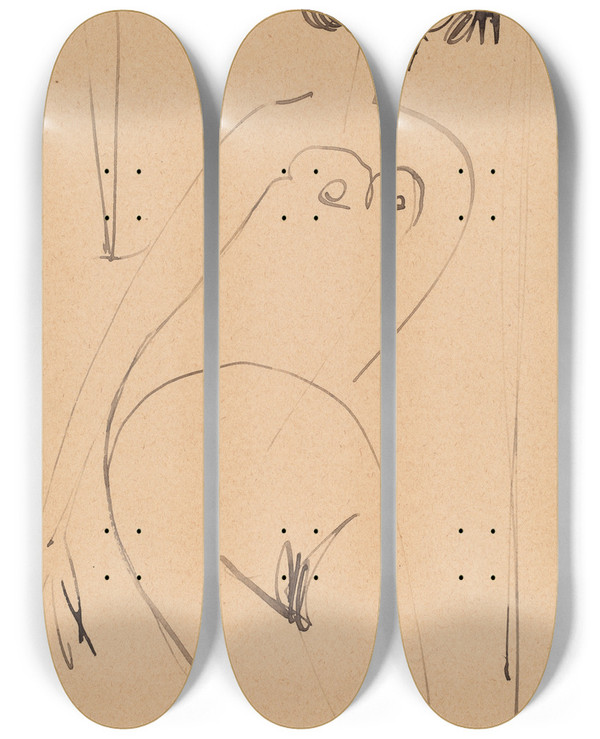 Triptych art skateboard deck of Ernst Ludwig Kirchner Nude by Ernst Ludwig Kirchner (1880-1938)