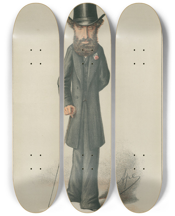 Triptych art skateboard deck of Carlo Pellegrini Literary The Representative Of Romance Lytton October 28 1870 by Carlo Pellegrini (1839-1889)