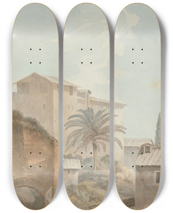 Triptych art skateboard deck of John Warwick Smith On Mt Palatine by John Warwick Smith (1749-1831)