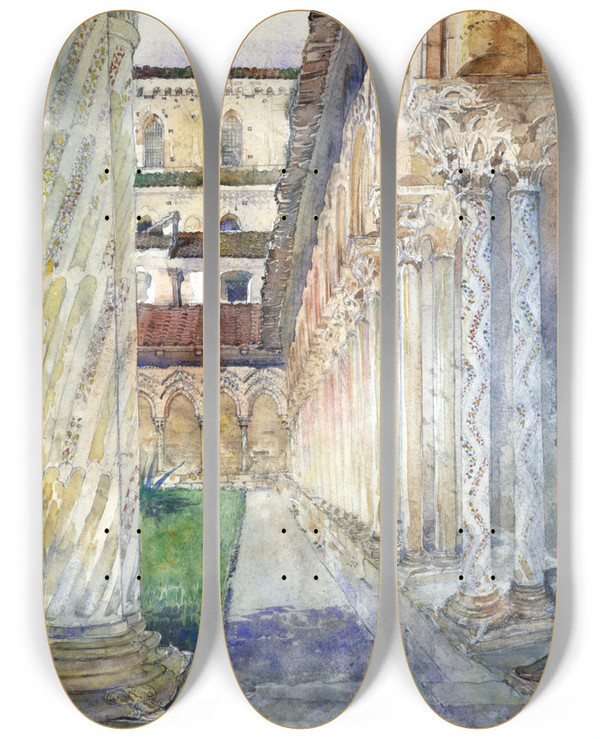 Triptych art skateboard deck of Cass Gilbert Cathedral At Monreale Sicily by Cass Gilbert (1859-1934)