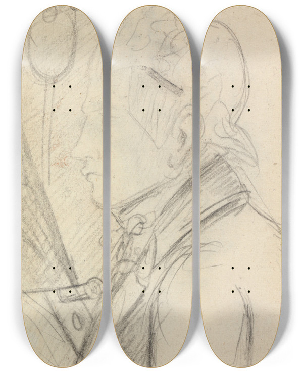 Triptych art skateboard deck of Benjamin Robert Haydon Portraid Study Of A Young Man by Benjamin Robert Haydon (1786-1846)