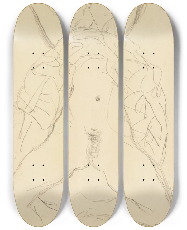 Triptych art skateboard deck of Gustav Klimt Aktstudie Fr Die Rechte Figur In Der Braut Nude Study For The Right Figure In The Bride by Gustav Klimt (1862-1918)