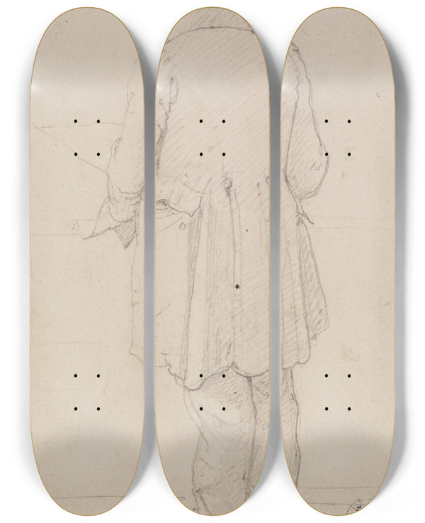 Triptych art skateboard deck of Friedrich Mosbrugger  Mnnliche Rckenfigur Im Gehrock Lesend by Friedrich Mosbrugger (1804-1830)