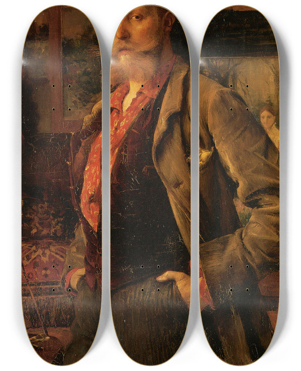 Triptych art skateboard deck of Pascaladolphejean Dagnanbouveret Portrait Of Gustave Courtois_2 by Pascal-Adolphe-Jean Dagnan-Bouveret (1852-1929)