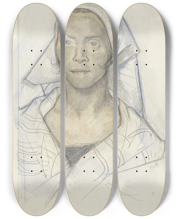 Triptych art skateboard deck of Richard Nicolas Roland Holst Portret Van Een Vrouw Met Hoofddoek_2 by Richard Nicolaus Roland Holst (1868-1938)