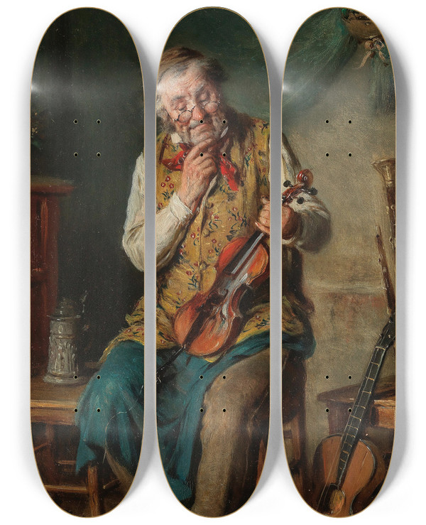 Triptych art skateboard deck of Hermann Kern Geigenbauer by Hermann Kern (1838-1912)