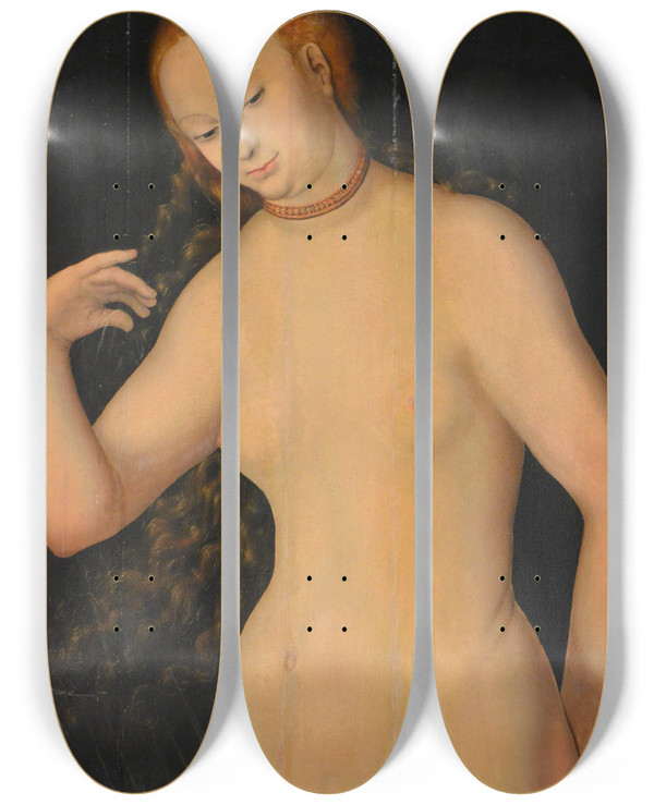 Triptych art skateboard deck of Lucas Cranach The Elder Venus_1 by Lucas Cranach The Elder (1472-1553)