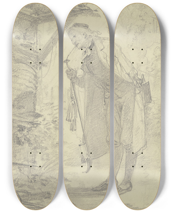 Triptych art skateboard deck of Johann Heinrich Hasselhorst Alter Pfarrherr Bienenstcke Betrachtend by Johann Heinrich Hasselhorst (1825-1904)
