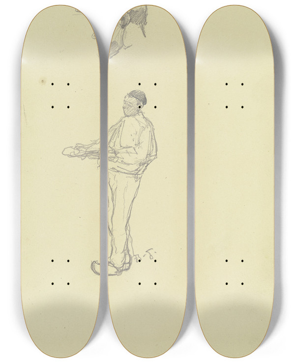 Triptych art skateboard deck of Rudolf Gudden Kopf Und Krper Eines Arbeiters Aus Der Groen Spinnerei Von Edam by Rudolf Gudden (1863-1935)
