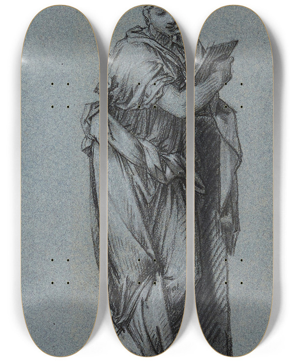 Triptych art skateboard deck of Pierrepaul Prudhon La Philosophie by Pierre-Paul Prud'hon (1758-1823)
