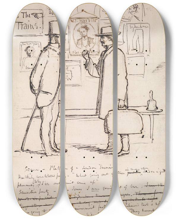 Triptych art skateboard deck of Sir John Everett Millais Departure For The Country by Sir John Everett Millais (1829-1896)