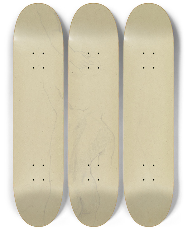 Triptych art skateboard deck of Moritz Von Schwind Personifikation Des Neckars Im Rheinbild Als Mnnlicher Rckenakt by Moritz Von Schwind (1804-1871)