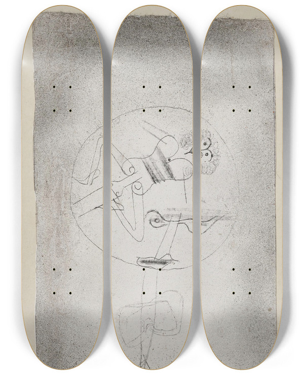 Triptych art skateboard deck of Paul Klee Der Verliebte The Man In Love by Paul Klee (1879-1940)