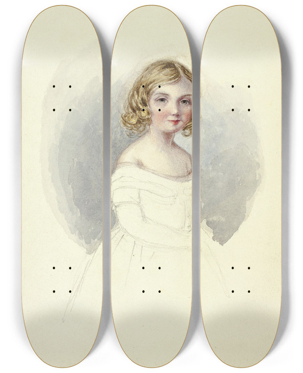 Triptych art skateboard deck of Elizabeth Murray Portrait Of Young Girl With Shoulderless Gown by Elizabeth Murray (1815-1882)