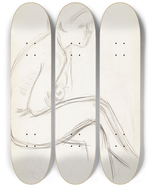 Triptych art skateboard deck of Eero Jrnefelt Alastonmalli Todennkisesti 1909 by Eero Jarnefelt (1863-1937)